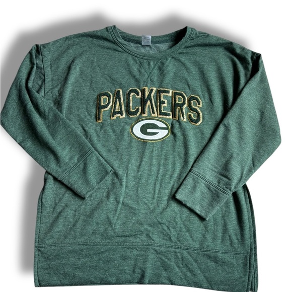 Team Apparel Heather Green Women's Sweatshirt Green Bay Packers Chenille Patch - Picture 1 of 5